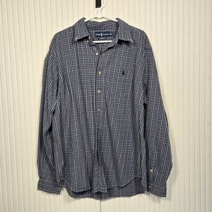 RALPH LAUREN Shirt Men's Thick Chambray Cotton‎ Plaid Button Size  XL